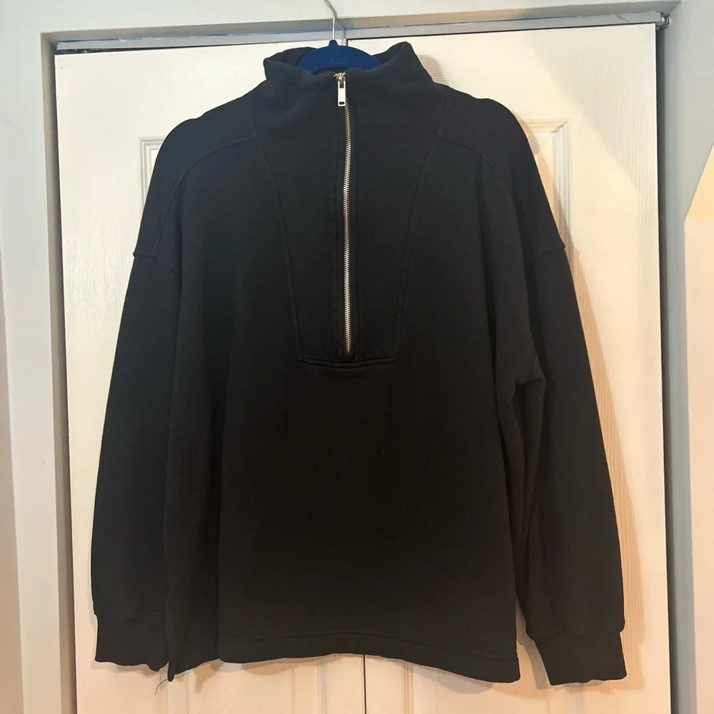 Old Navy Black Half Zip Pullover Sweatshirt Fleece Lined Women’s Large - Picture 4 of 7